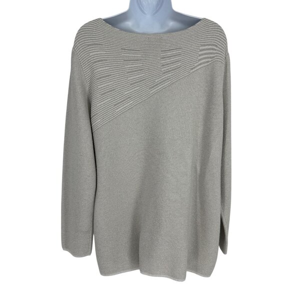 Chicos Taupe Textured Knit Scoop Neck Long Sleeve Lightweight Sweater Sz 3 US XL - Picture 5 of 10